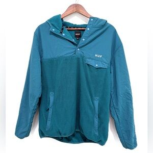 HUF Men’s Dark Teal Sherpa Fleece Hooded Heavyweight Pullover Sweatshirt Small